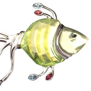Swarovski Green Silver Fish Brooch